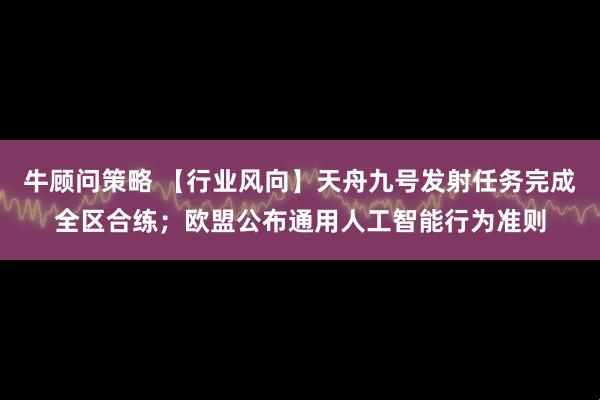 牛顾问策略 【行业风向】天舟九号发射任务完成全区合练；欧盟公布通用人工智能行为准则